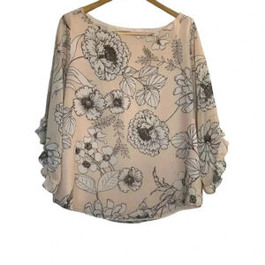 Calvin Klein Peach Floral Women’s Blouse Large Business Casual Office Career‎